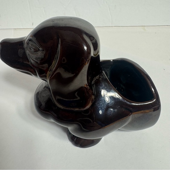 Lipper & Mann-Vintage 1970's DACHSHUND Dog Planter. Brown Drip Redware Pottery - Picture 5 of 11